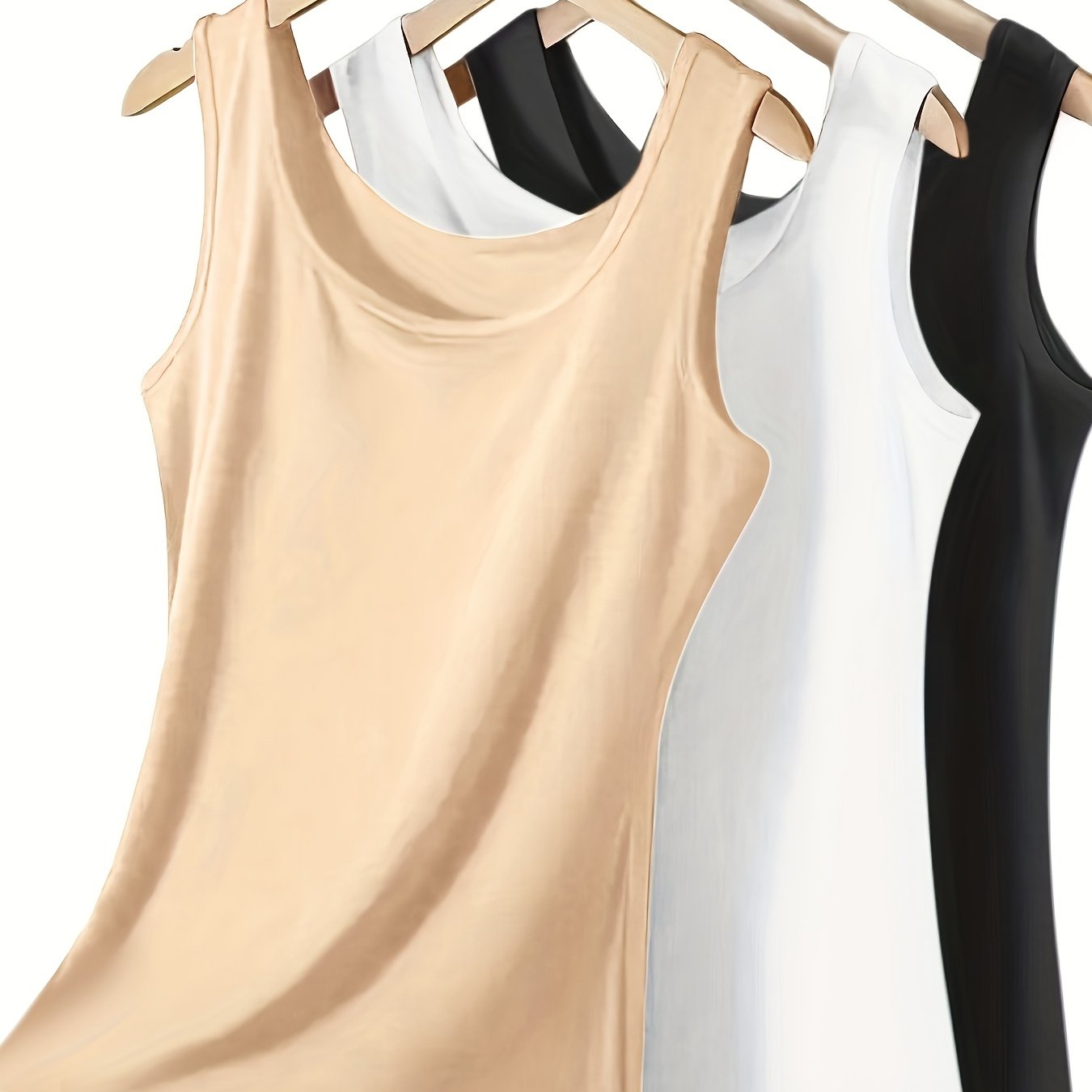 3pcs Plus Size New Arrival Women's Tank Tops, Solid Color Simple Versatile Comfortable Breathable Fabric Casual Outing Base Layer Shirts