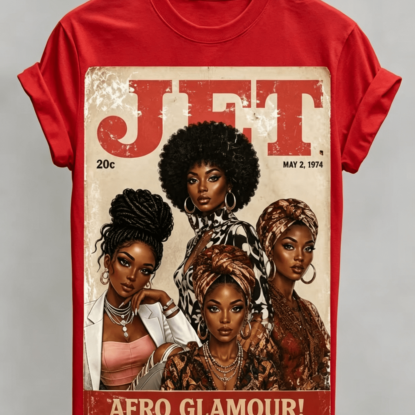 TEMU Women's Vintage Magazine-style Afro Female Portrait Print Loose Short Sleeve T-shirt, Casual Streetwear Top For Everyday Summer Outfits