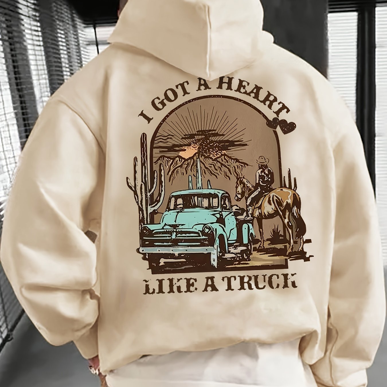TEMU Men's Autumn Winter Riding Letter Print Hooded Fleece-lined Sweatshirt, Versatile Sport Casual Loose Hooded Sweatshirt