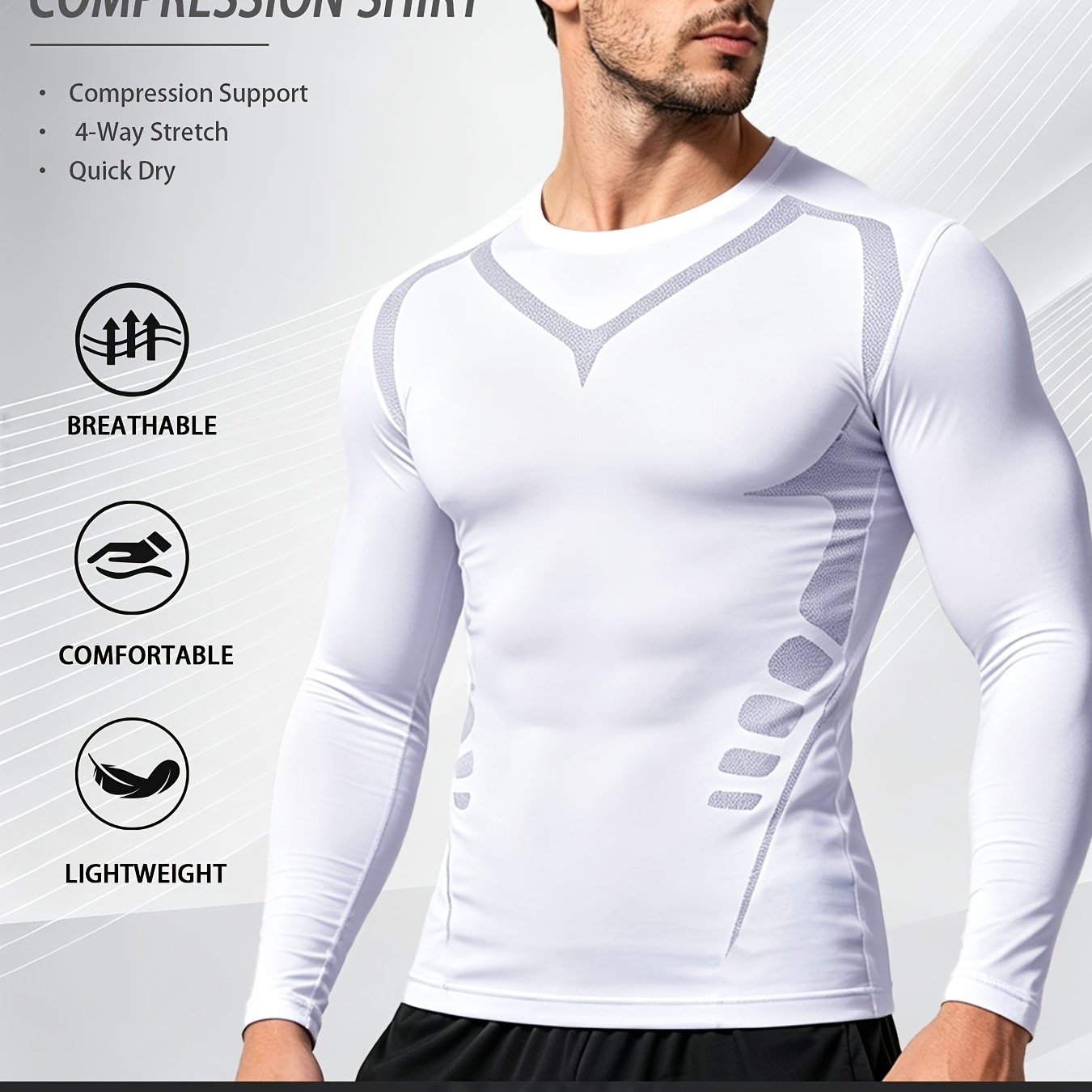 TEMU Top a Compressione da con Stampa Irregolare, Capo Base Sportivo Base per Fitness e Primaverile e Autunnale | da palestra & boxe