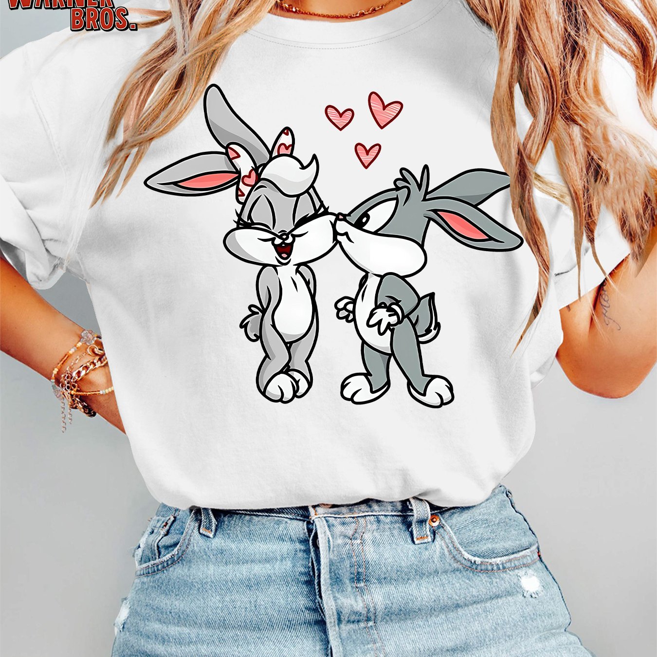 Ženska poletna majica, ljubka risanka Bugs Bunny in , potiskana majica s kratkimi rokavi in okroglim izrezom, stil risanih junakov, klasična
