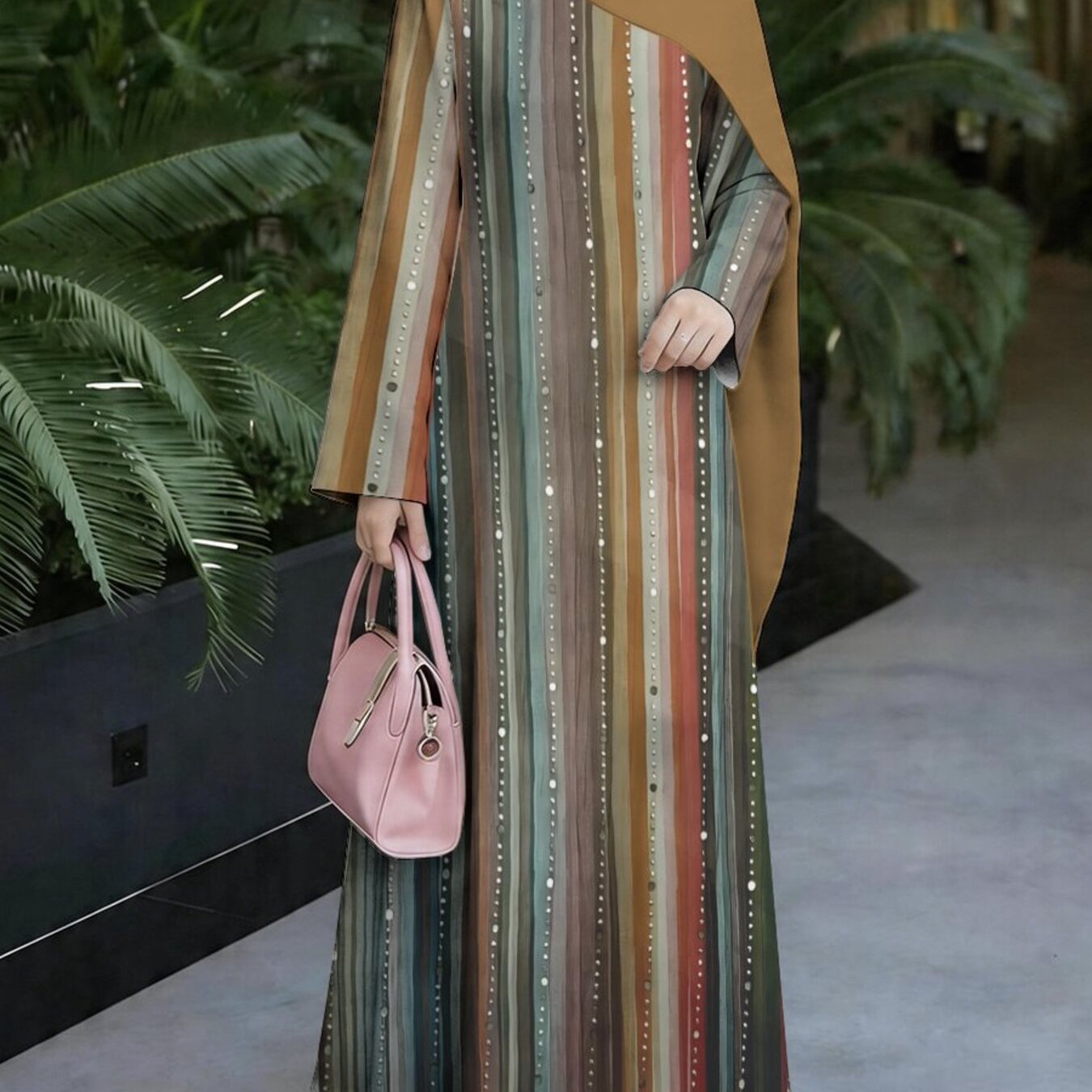 TEMU Vintage-style Colorful Vertical Stripe Robe, Printed Ethnic-style Vintage Dress For Women, Robe Style, Long Middle Eastern Traditional Cultural