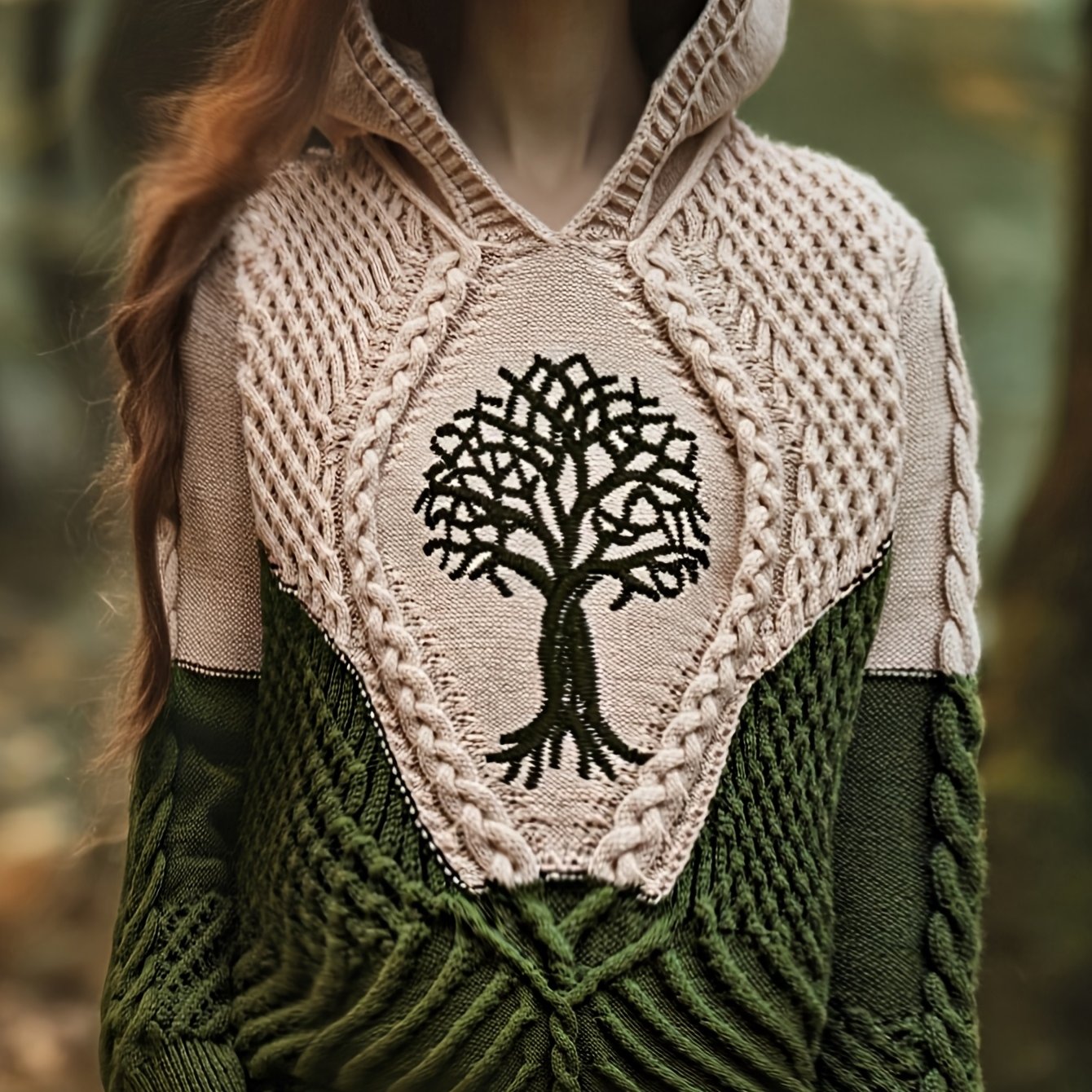 E-shop Winter Damen Eleganter Pullover Kapuzenpullover Weich Gestickt Handgehäkelt Farbblock Baum des Lebens Bequem Schön Retro Lässig Slim Fit Pendler