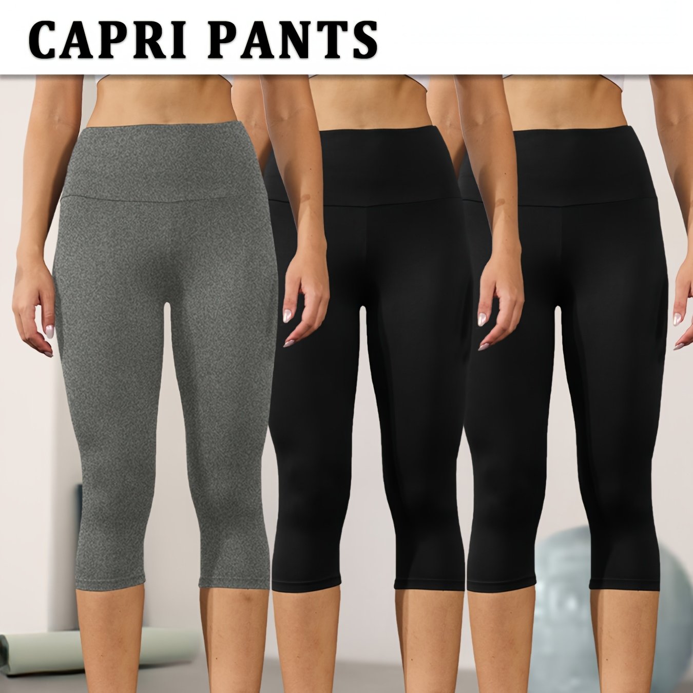 E-shop 3er-Pack Damen High-Waist Caprihosen - Bauchkontrollierte 5" Länge Workout-Leggings, Nicht Durchsichtige Vollständige Capri (7/8) Kurzhosen für