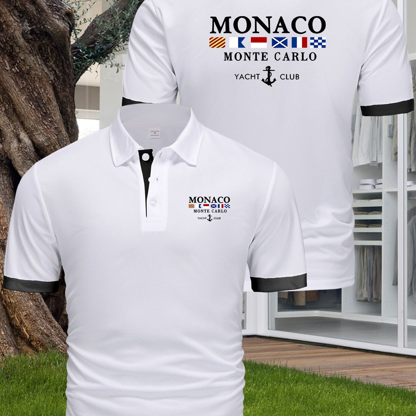 TEMU Nouveau Polo Homme Écourté Assemblé Monaco Monte-Carlo Imprimé Coupe Standard Micro-Élastique Décontracté Vêtements de Sport T-Shirt Durable