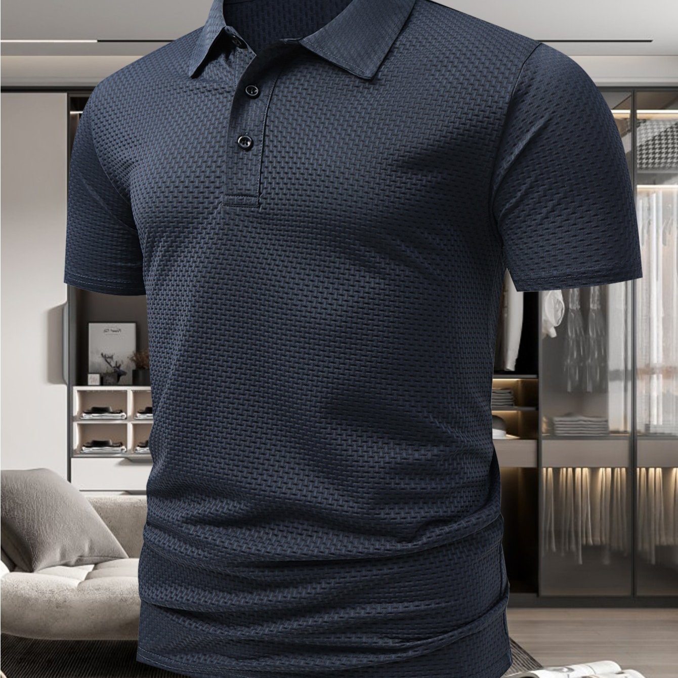 TEMU Summer Men's Fashion Casual Short-sleeved Shirt Versatile Style, New Jacquard Quick-drying Fabric Comfortable T-shirt, Suitable For Outdoor