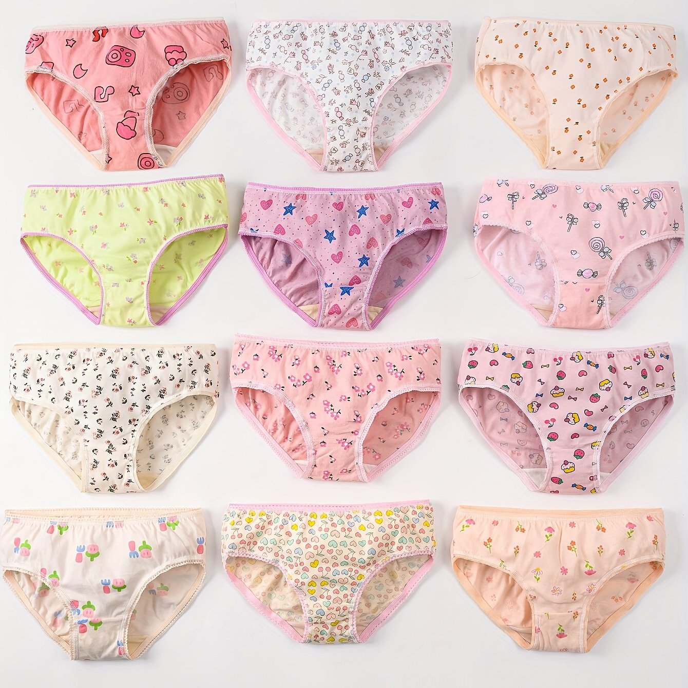 12pcs Triangle Underwear Baby Cartoon Small, Medium And Large No Girls' Shorts (random Colors)