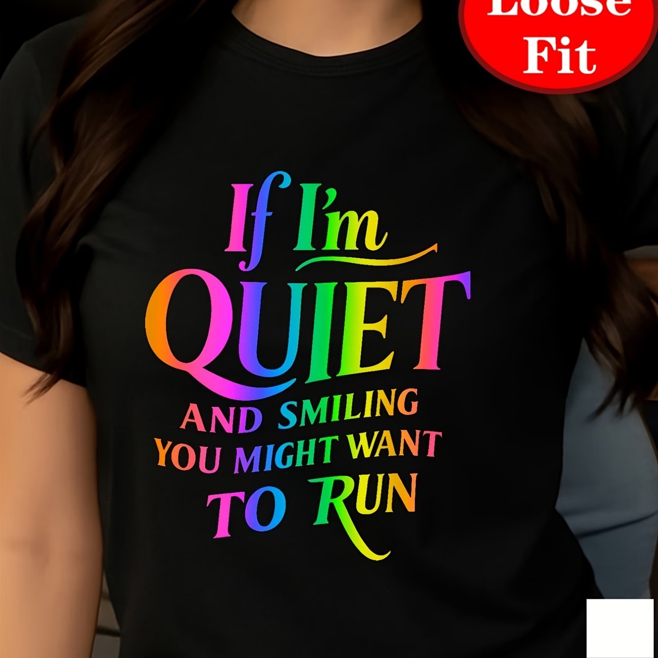 TEMU Plus Size - Women's Oversized White With "if I'm Quiet & Might Want " Slogan Print, Beach And Casual Outfits