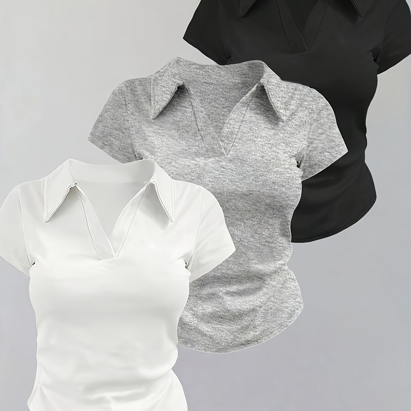 TEMU Plus Size, Plus Size 3pcs Women's Casual Solid Color Short-sleeve T-shirts, Versatile For Summer