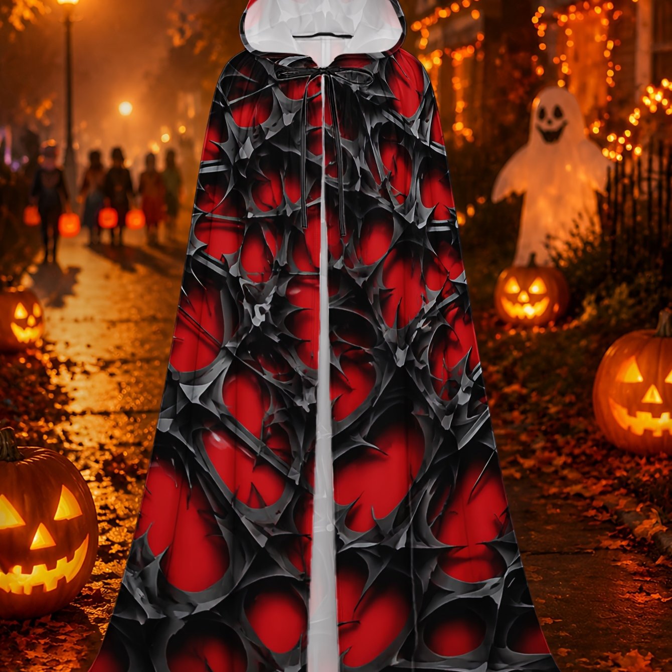 TEMU 1pc, Cape de Costume d'Halloween avec Impression Gothique Noire de Tiges d'Épine, Robe de Sorcière pour Adultes pour Hommes et Femmes, Convient