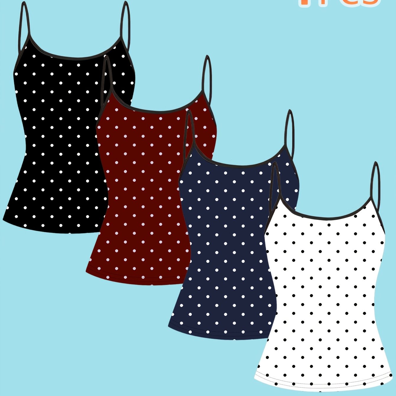 TEMU 4pcs Classic Polka Dot Camisole Tops, Vintage Sleeveless Tank Tops For Everyday Versatile Layering And Wearing