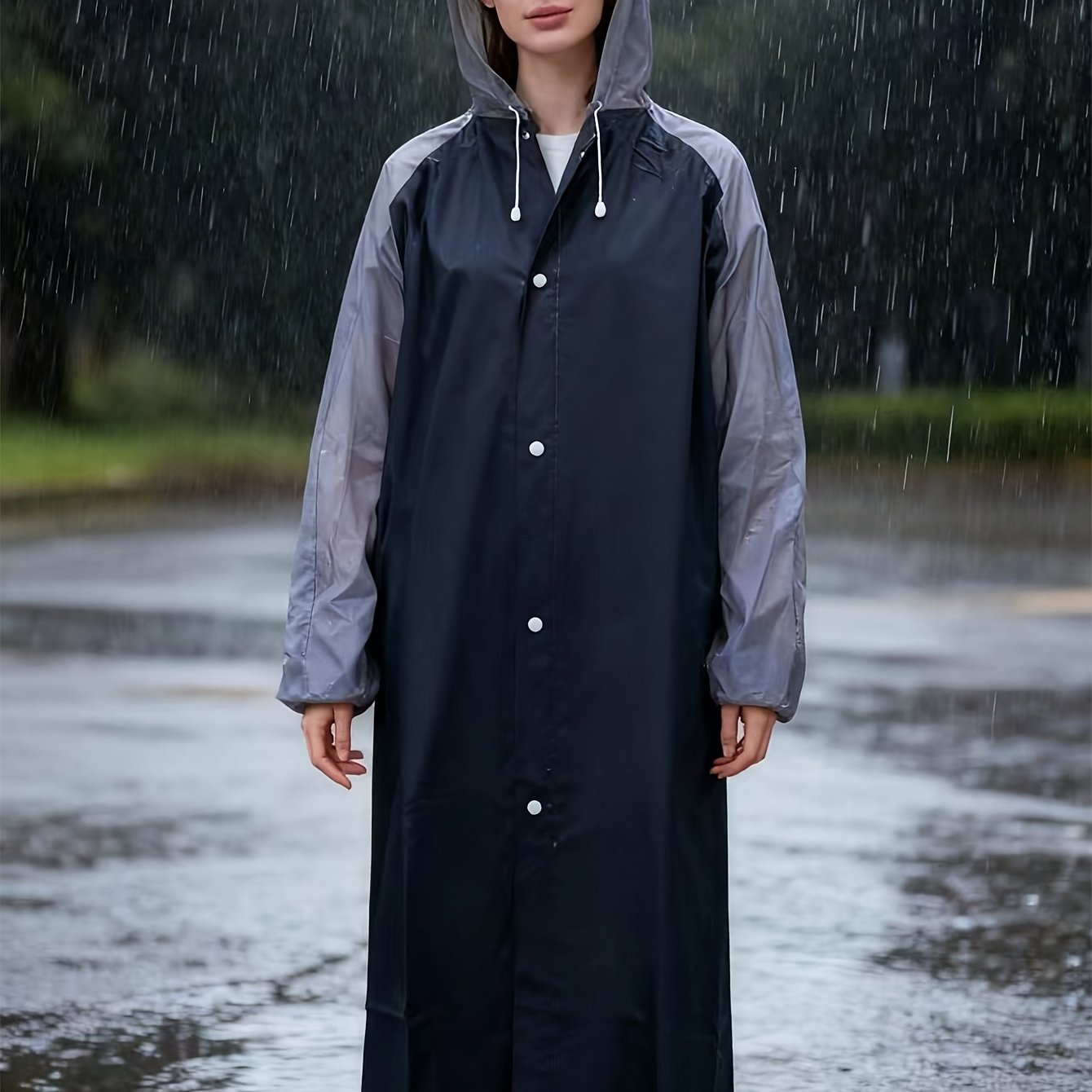 TEMU A Spliced Raincoat, Windproof And For Adults - Thick -body Raincoat With A Hood, Long Sleeves, Closure, Suitable For Outdoor Cycling, Portable