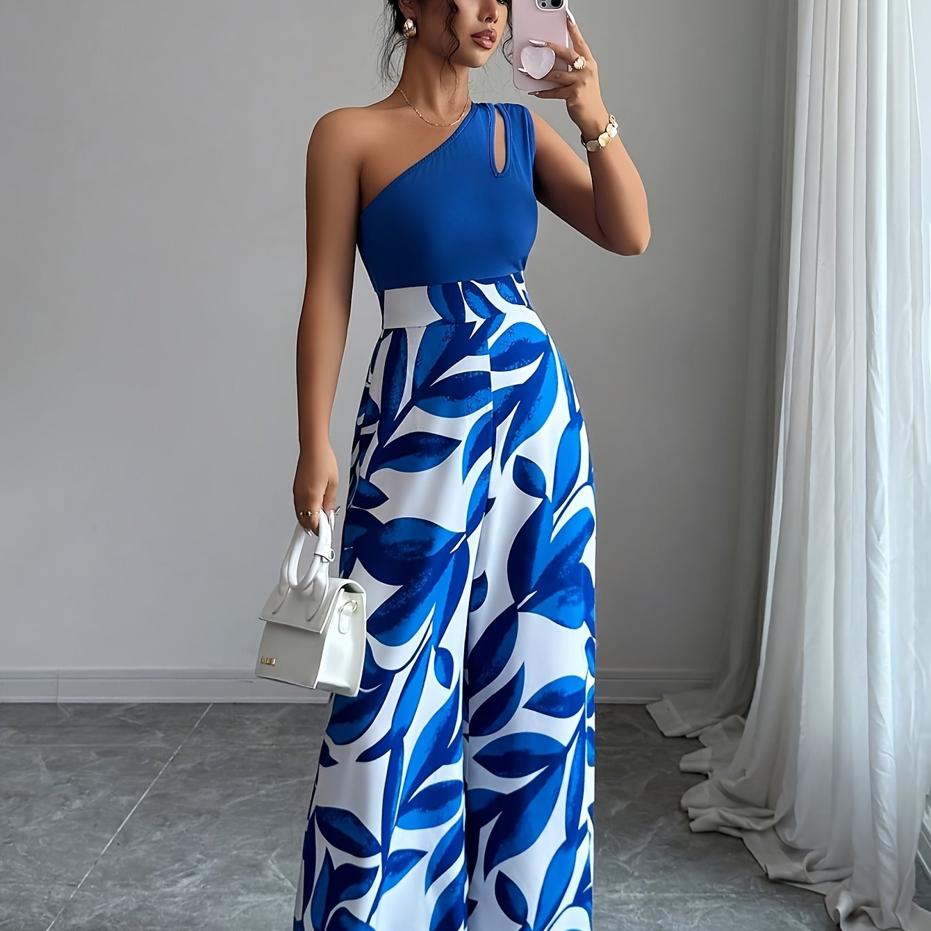 TEMU Women's Elegant Off-shoulder Floral Print Jumpsuit