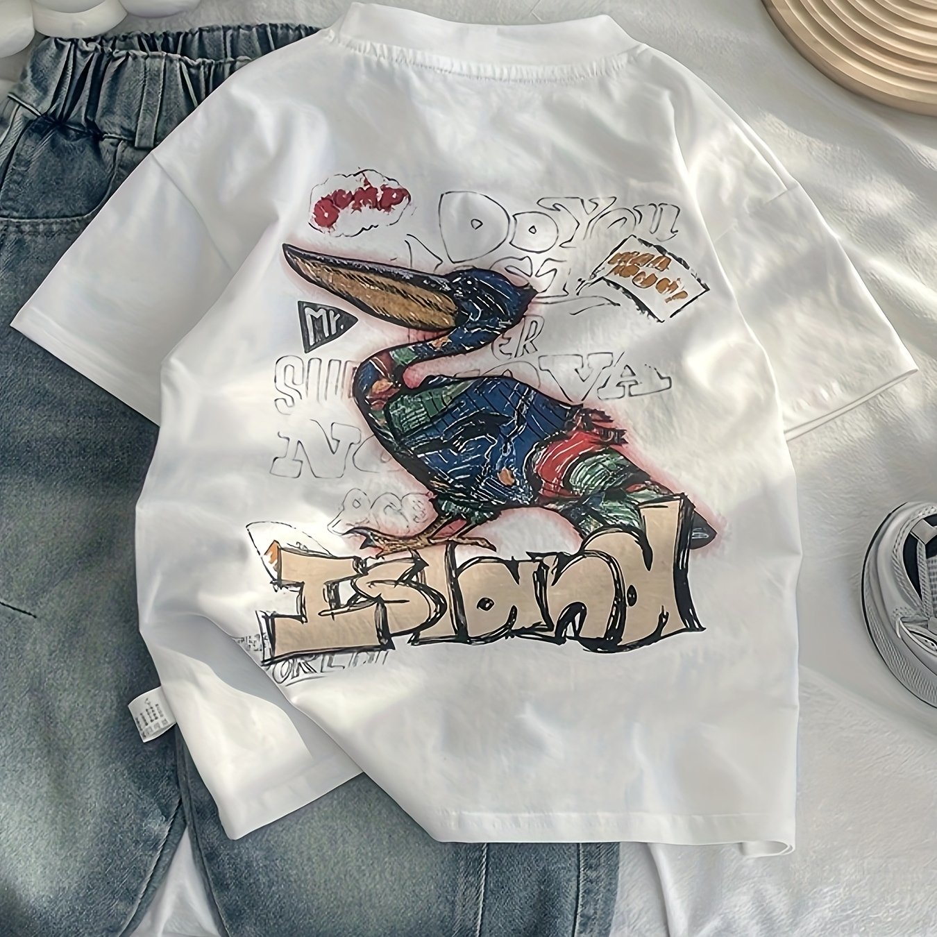 Kids Clothes Boys Girls, Printed Short Sleeve T-shirts, -friendly Loose Crew Neck Pullover Tees, -style Letter Cartoon Animal Tops, For Daily School Outdoor Birthday Party Back-to-school, Kids Wear
