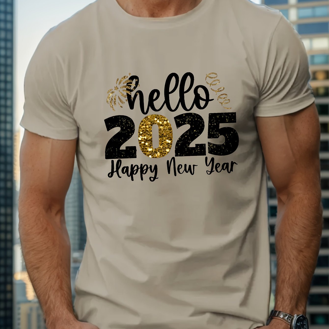 TEMU Happy New Year Men's Short Sleeve T-shirt Summer T-shirt Top