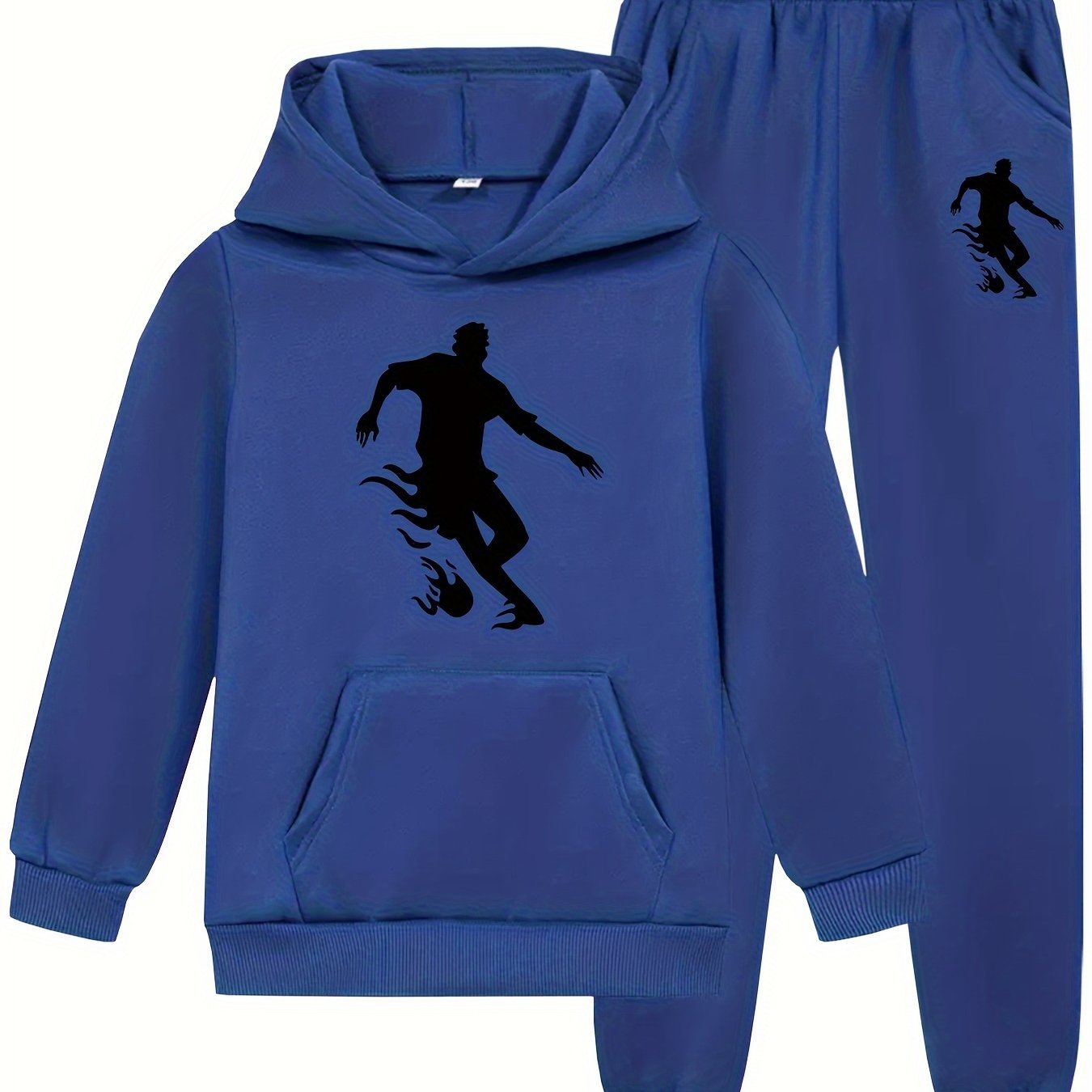 Image of 2pcs Boys' Fashion Hooded Sweatshirt + Joggers Set, Creative Soccer Player Sportswear, -lined For Autumn/winter Daily Outdoor Wear, Perfect For Outdoor