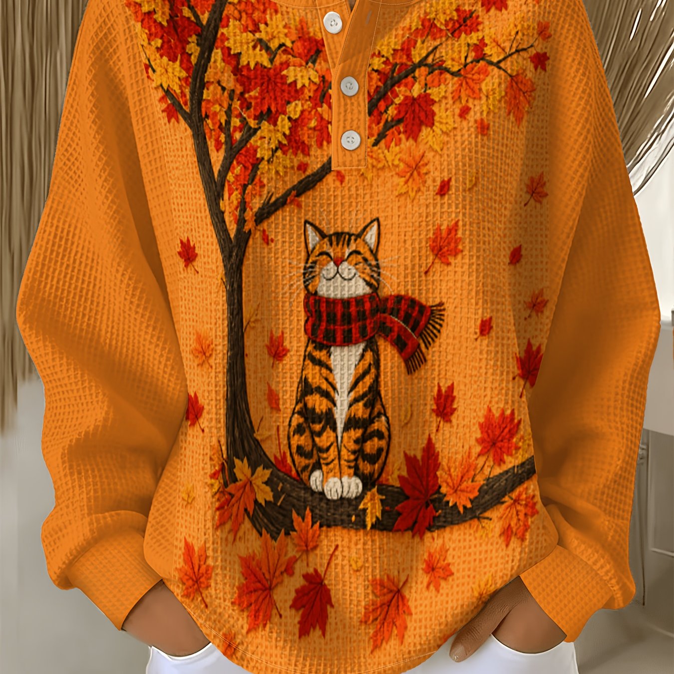 TEMU Fashion Women's Henley Sweatshirt Autumn Print Outing Casual Top