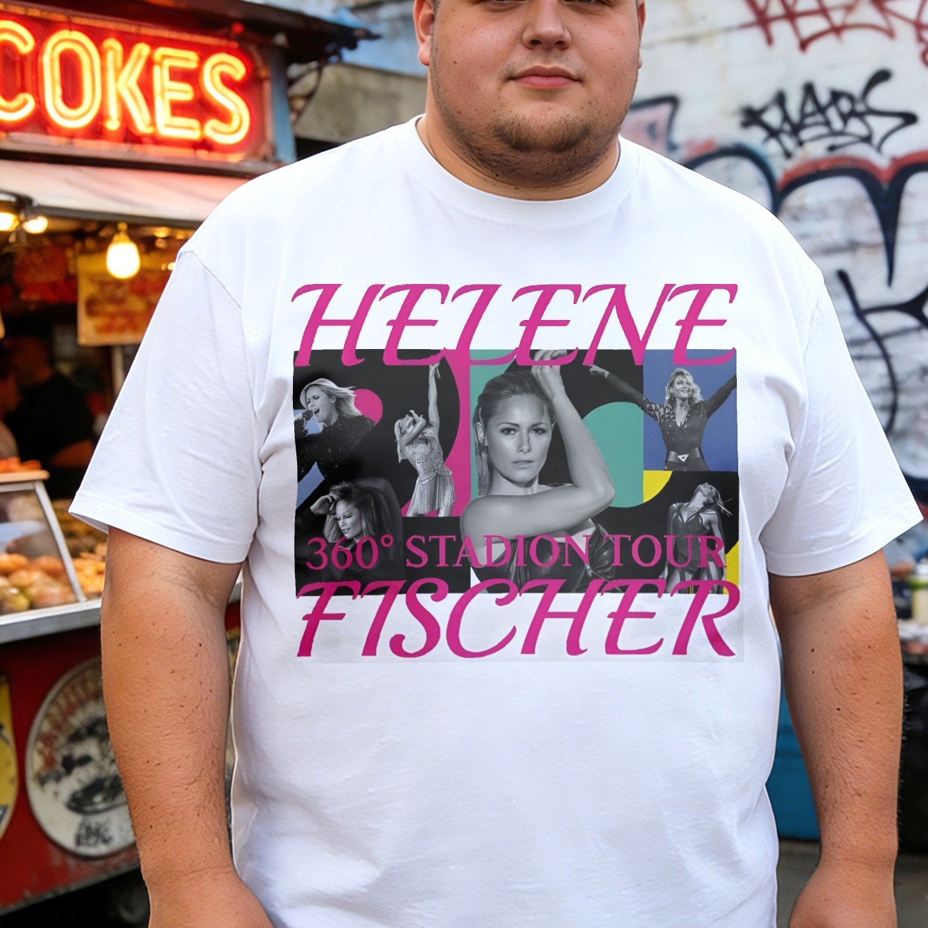 White T Shirt With Helene Fische-r 360 Graphic Print For Music Concert And Casual Wear, Plus Size