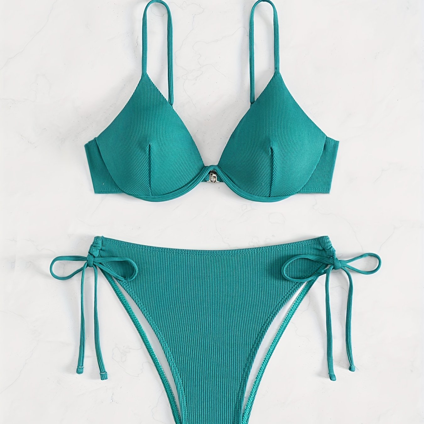 TEMU 2024 New Solid Color Underwire Tie Sexy Swimsuit Split Women's Bikini Set