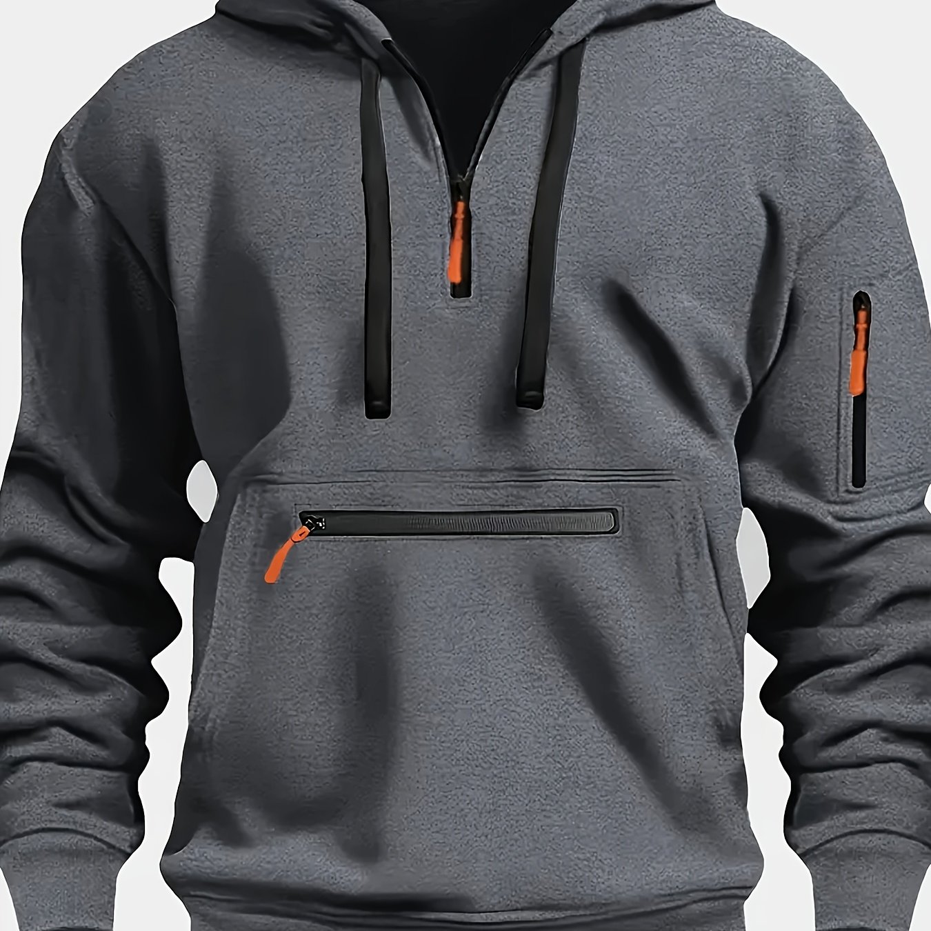TEMU Hooded Half Zip Long Sweatshirt Zippered For Men, Casual Hoodie For And Fall