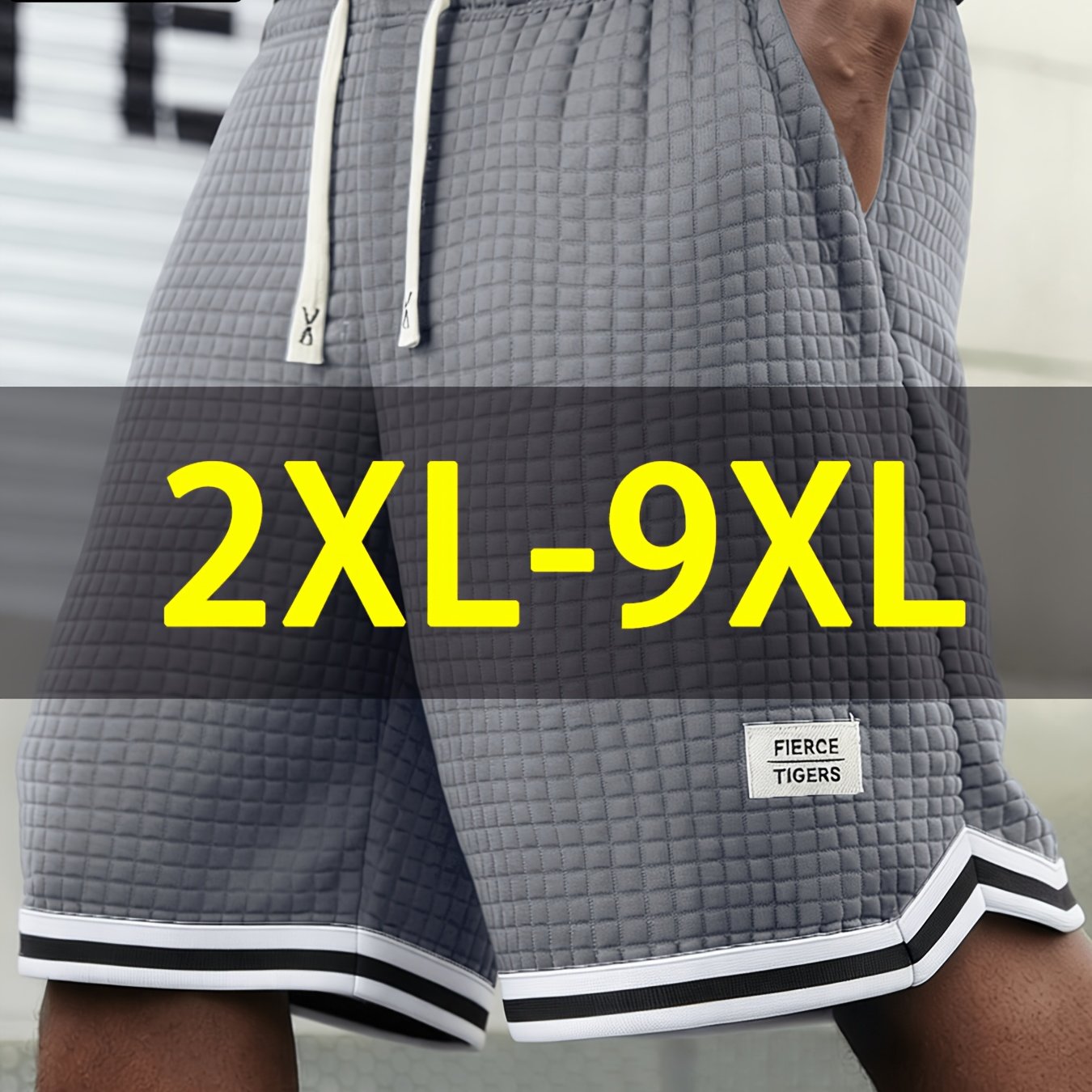 TEMU Plus Size Men's Shorts, Summer Casual Plaid Shorts, Super Plus Size Men's Bermuda Shorts 2xl-9xl, Loose Fit, Drawstring And Pockets, Jacquard