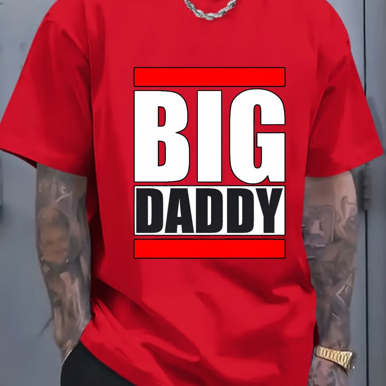 TEMU 1pc Men's Graphic T-shirt- Plus Size Street Style Loose Fit- Soft Breathable Cotton Shirt, Suitable For Birthdays, Weddings, Father's Day Gifts-