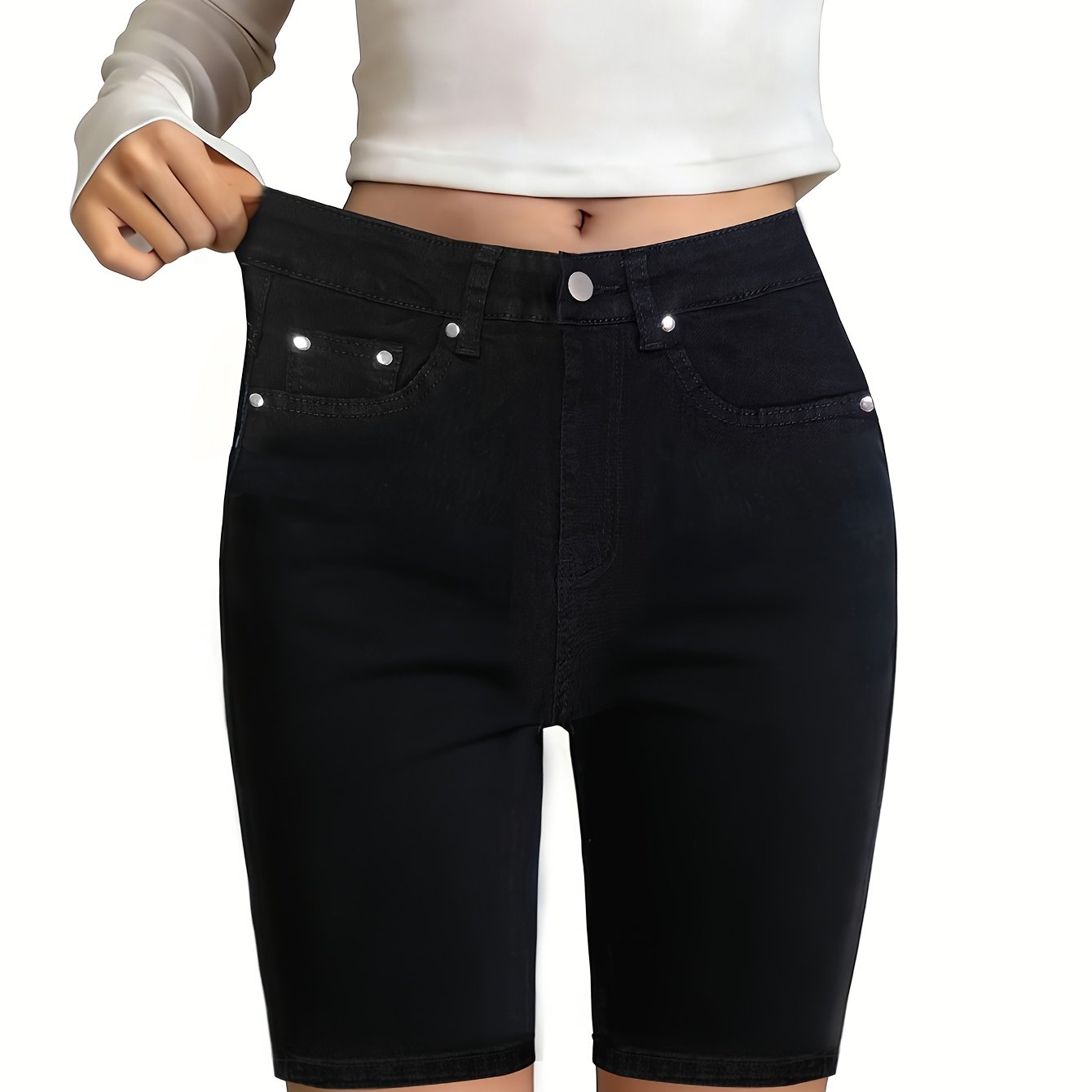 Women's -fit Casual Elastic Mid-length Pants, Niche Cool Slim-fit Versatile Denim Shorts