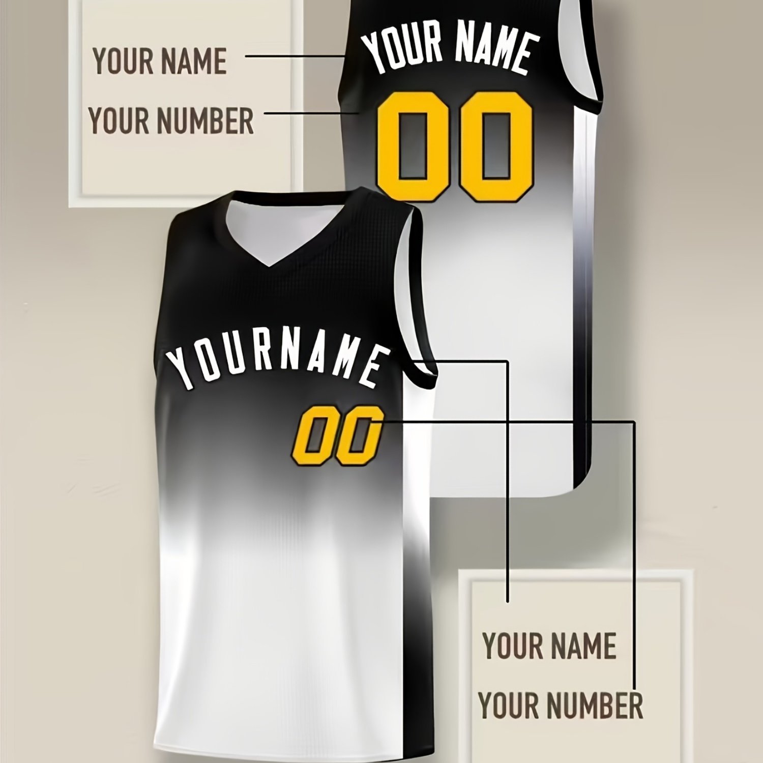 TEMU Custom Men's Summer 3d Printed V-neck Vest, Sleeveless Sports Top With "your Name, Team Name, Number", Gradient Design Sports Vest, Suitable For