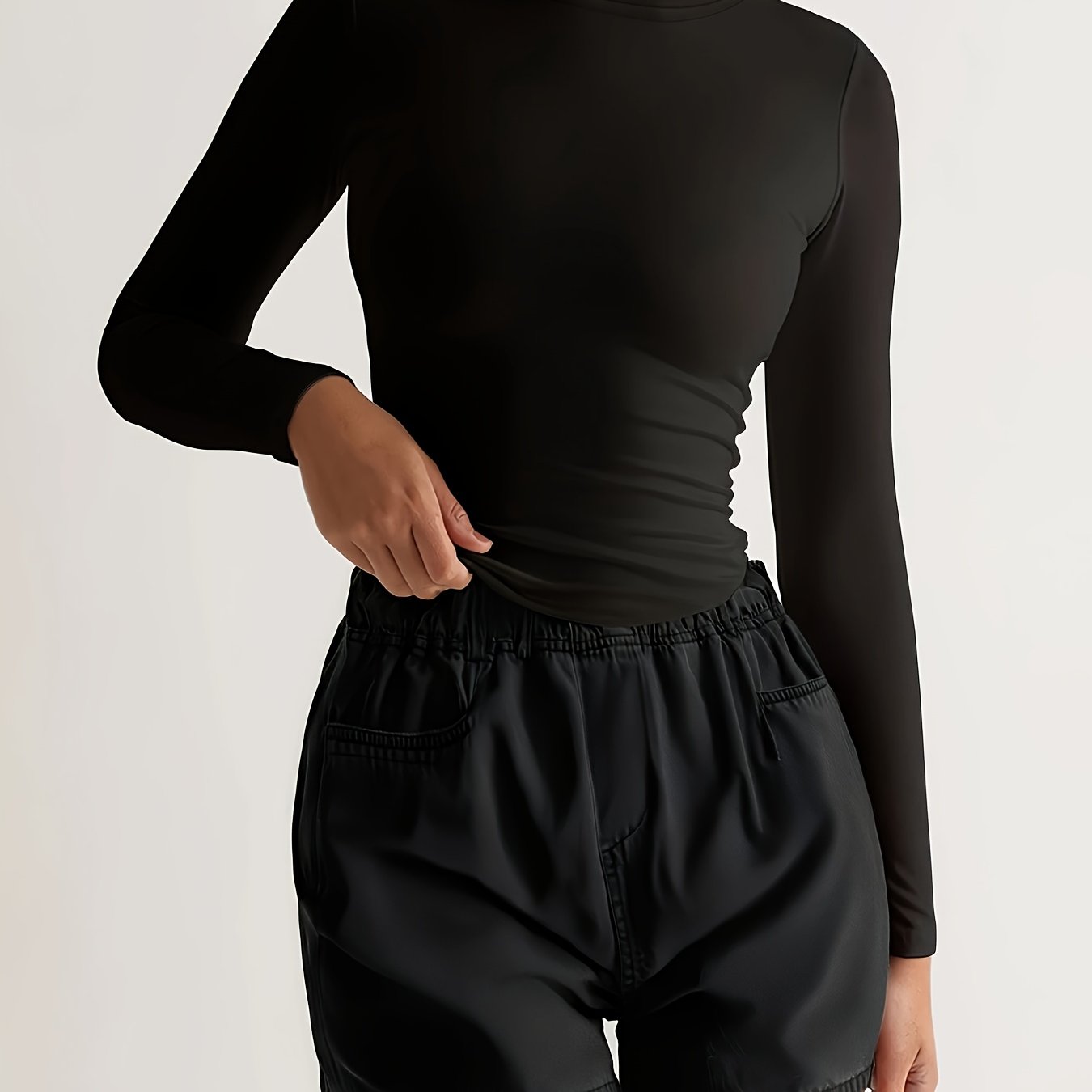 E-shop Neues Damen-T-Shirt für Frühling/Herbst, einfarbige Unterlage mit Rundhalsausschnitt, langärmeliges Slim- für Damen