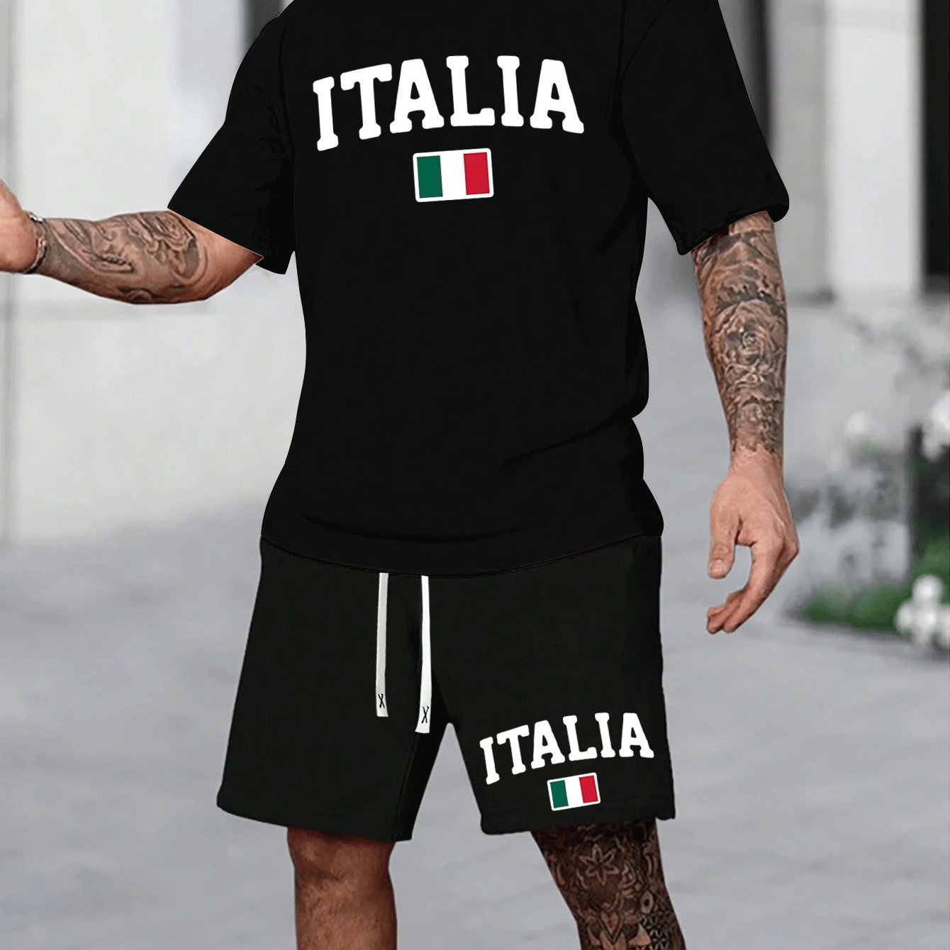 TEMU Tenue décontractée sportive d'été pour hommes de grande taille avec t-shirt à manches courtes et short, ensemble tendance de pièces pour .