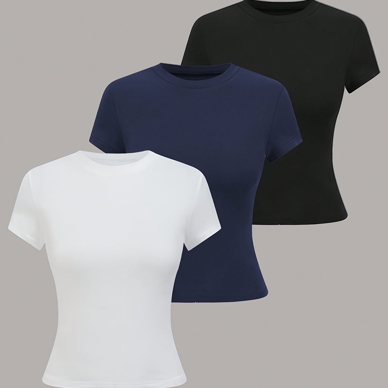 E-shop Bestseller Frühling/Sommer Elegantes Damen Kurzarm-Shirt mit Slim-Fit vielseitigem Design. Klassisch, schlicht. Erhältlich in Marineblau.