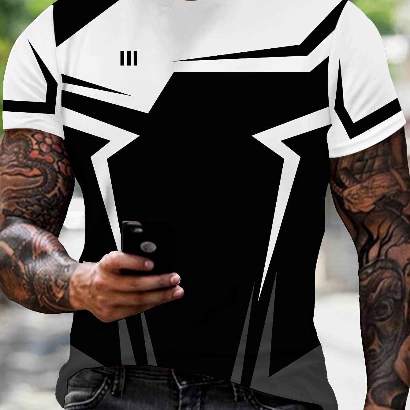 TEMU Men's Casual 3d T-shirt With Trendy Graphic Design, Comfortable Round Neck T-shirt, Suitable For Everyday Streetwear, Perfect For