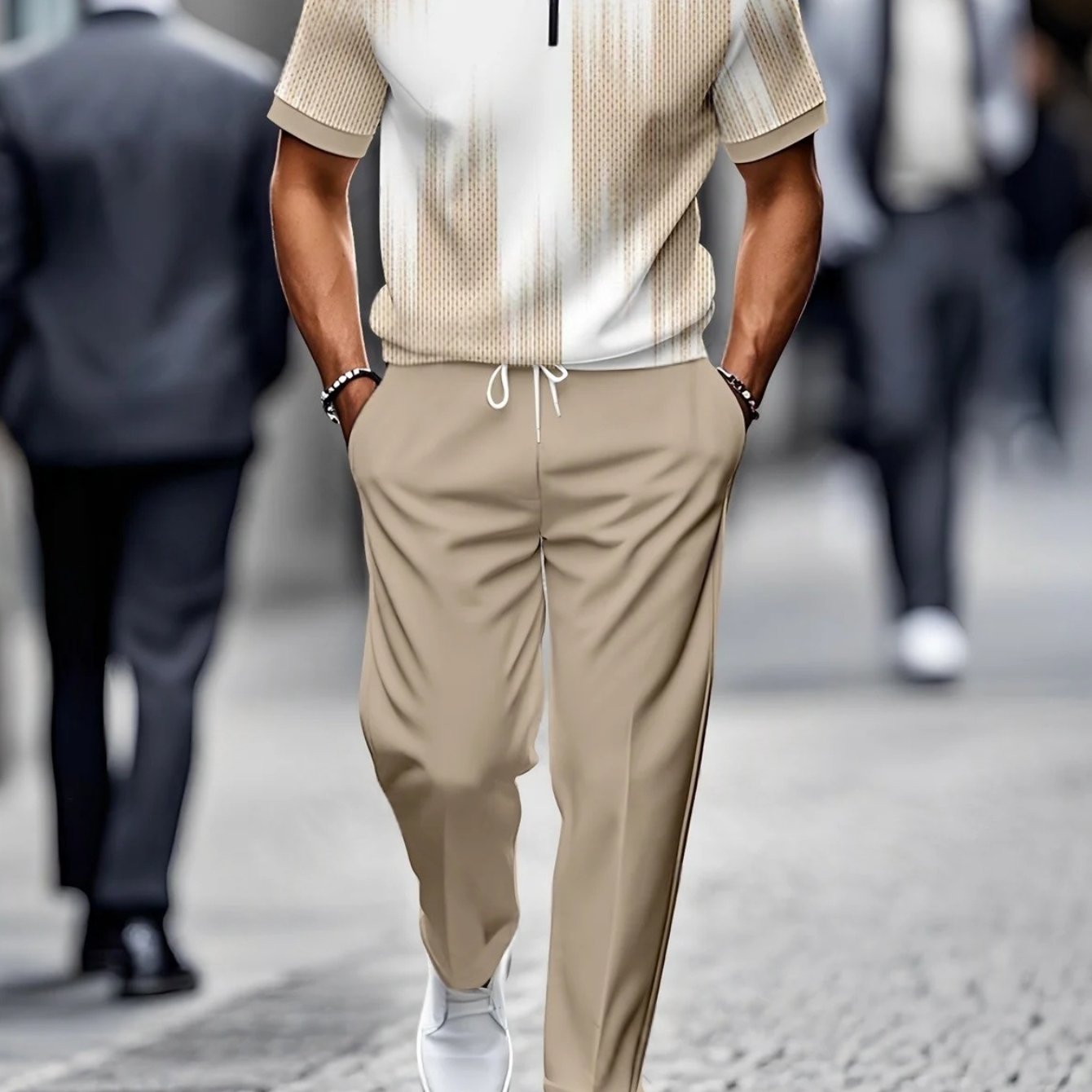 Two-piece Set [new Summer Release] Men's Casual Fashion Loose Stand Collar Half-zip Short Sleeve And Pants Sports Set - Short Sleeve Top And Pants
