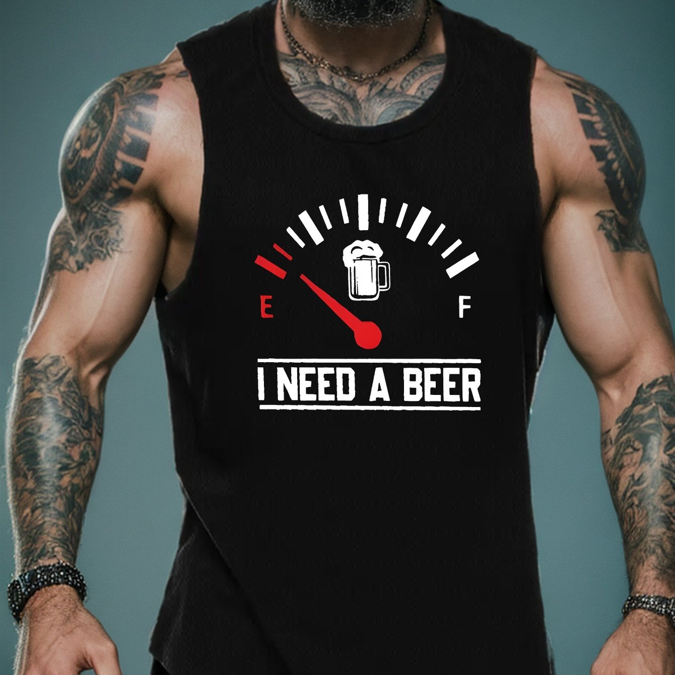 TEMU Men's 'i Need A Beer' Casual Tank Top - Breathable, Comfy Sleeveless Shirt For Sports & Outdoor Activities, Polyester, Machine Washable
