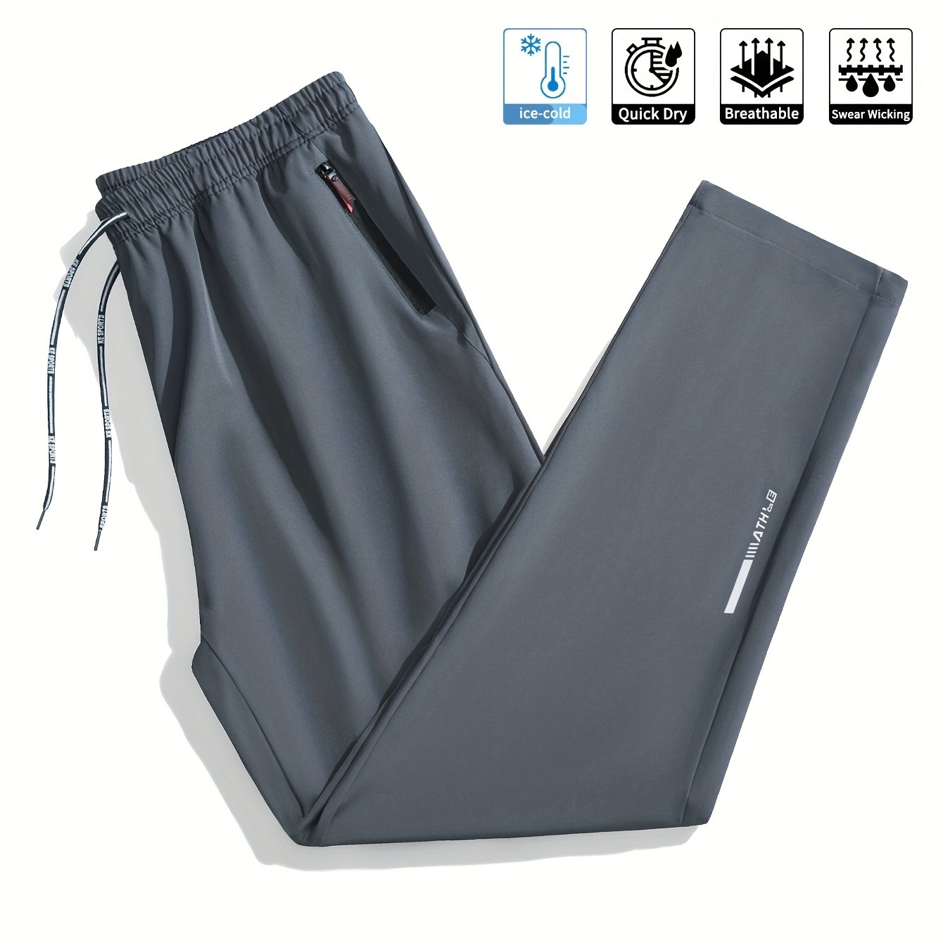 TEMU Men's Fashion Minimalist Casual Pants With Adjustable Drawstring Waist And Detailed Zipper Pockets, Simple And , Stylish And Comfortable, Men's