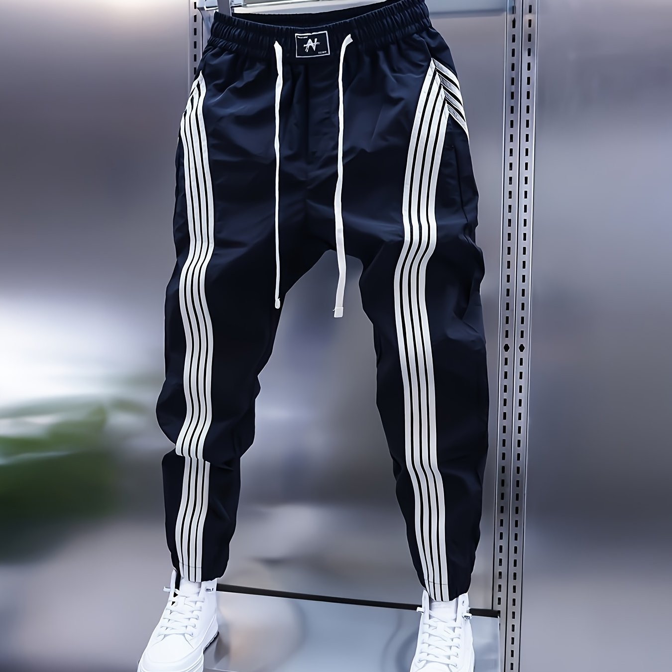 Image of Men's Casual Pants Black Striped Men's Long Trousers Elastic Waistband Pants Slim Fit Pants Casual Pants For Men Halloween Trousers