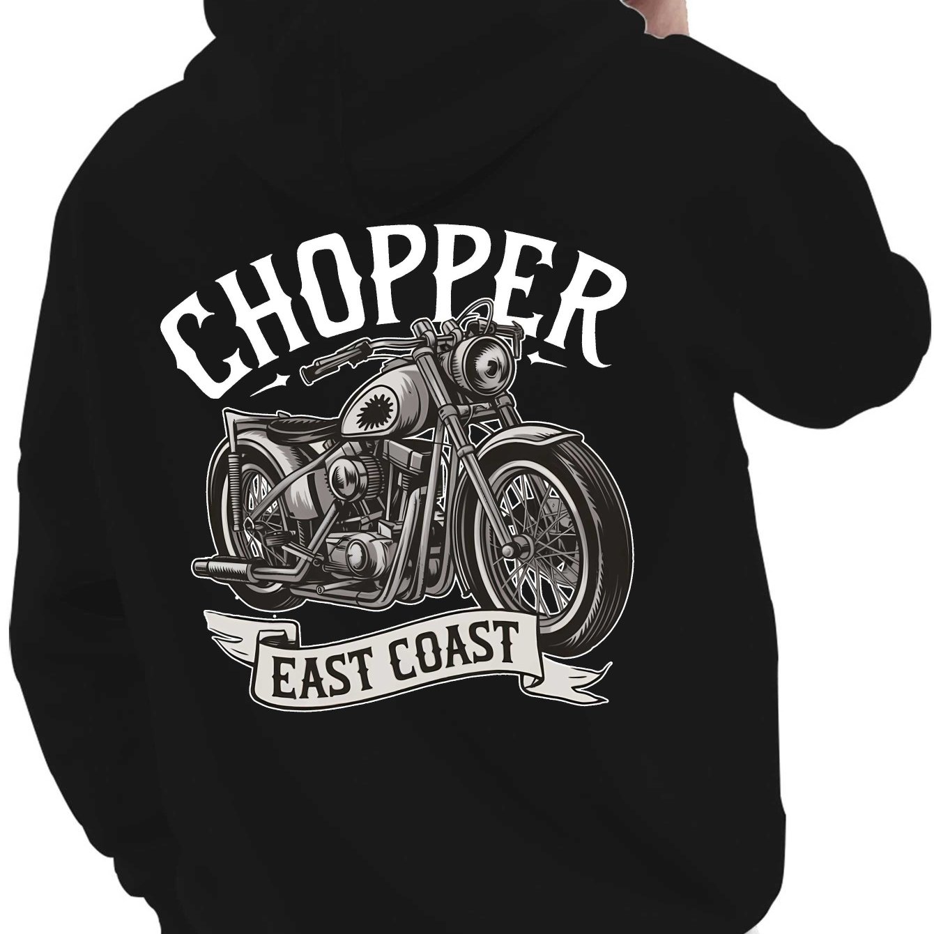 TEMU Men's Plus Size Motorcycle Chopper Graphic Hooded Sweatshirt - Beige With Black Motorcycle Back Print, Loose Fit Casual Pullover, Kangaroo