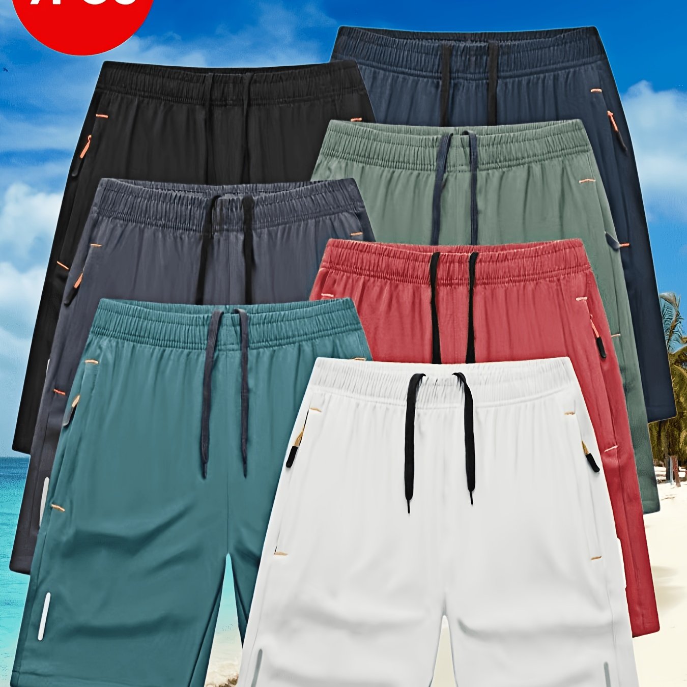 TEMU 7pcs Lightweight Quick-drying Sports Shorts With Pocket Embossed - Comfortable Drawstring Waist, Casual And Fitness Clothing,