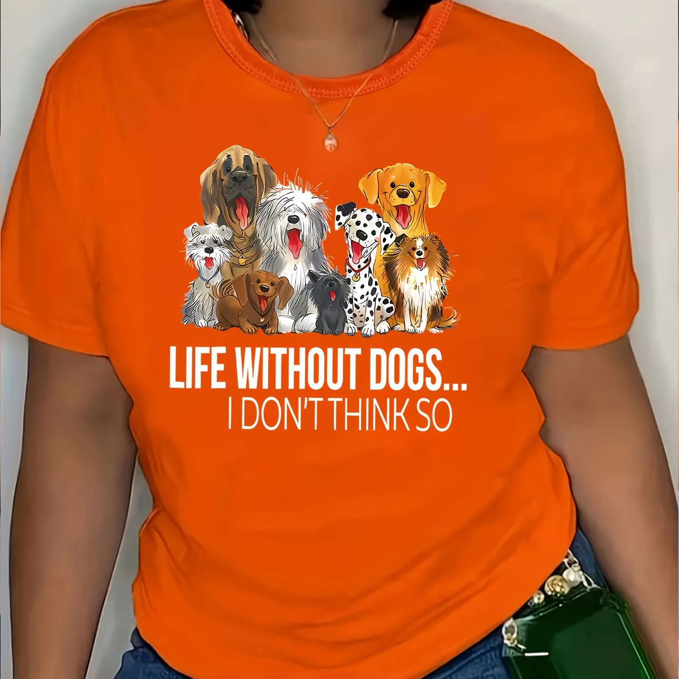TEMU Plus Size Casual Crew Neck T-shirt With Dog Print - Polyester Blend, Medium Stretch, Knit Fabric, All Season Wear