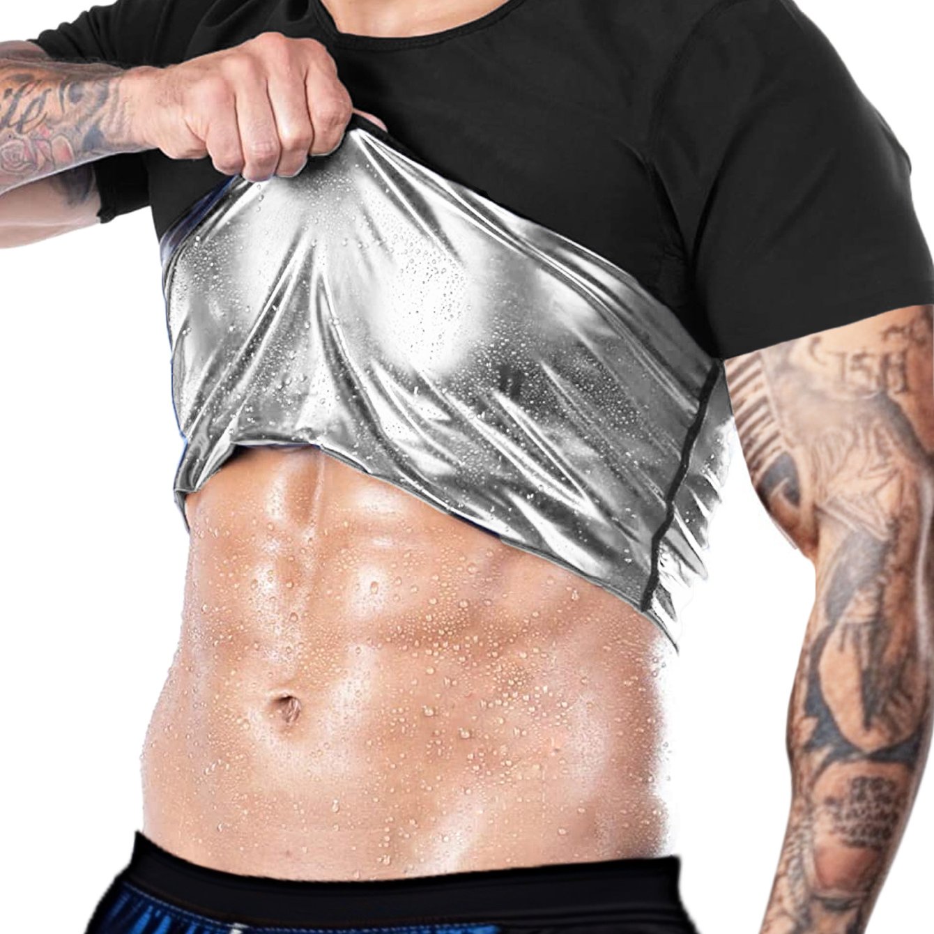 TEMU Haut de survêtement de sauna pour homme 2026, T-shirt de compression à manches courtes et col rond, Haut de sport pour entraînement et salle de