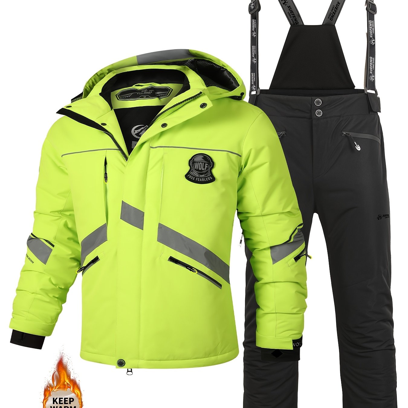 New Winter Men's Ski Suit Set, Warm Padded Jacket And Trousers For Outdoor Hiking