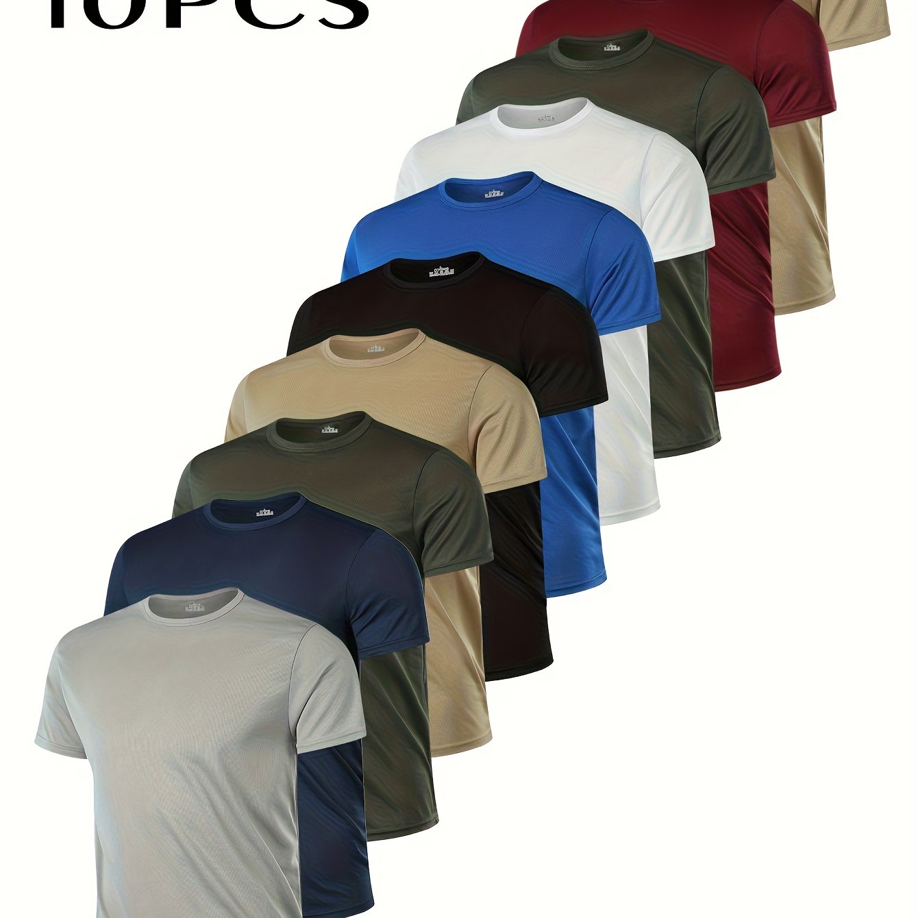 E-shop 10 Stück Herren T-Shirts im schlichten Freizeit-Stil, einfarbig, bequemes kurzärmeliges T-Shirt mit Rundhalsausschnitt,