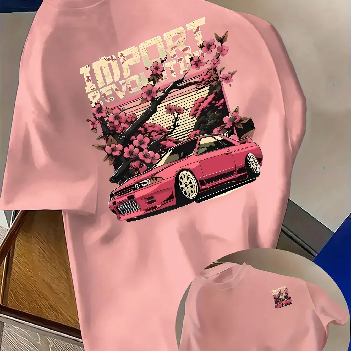 TEMU T-shirt décontractée à manches courtes pour homme - Imprimé fleur et lettre de voiture, col rond, haut d'été, style lavable en machine, tissu