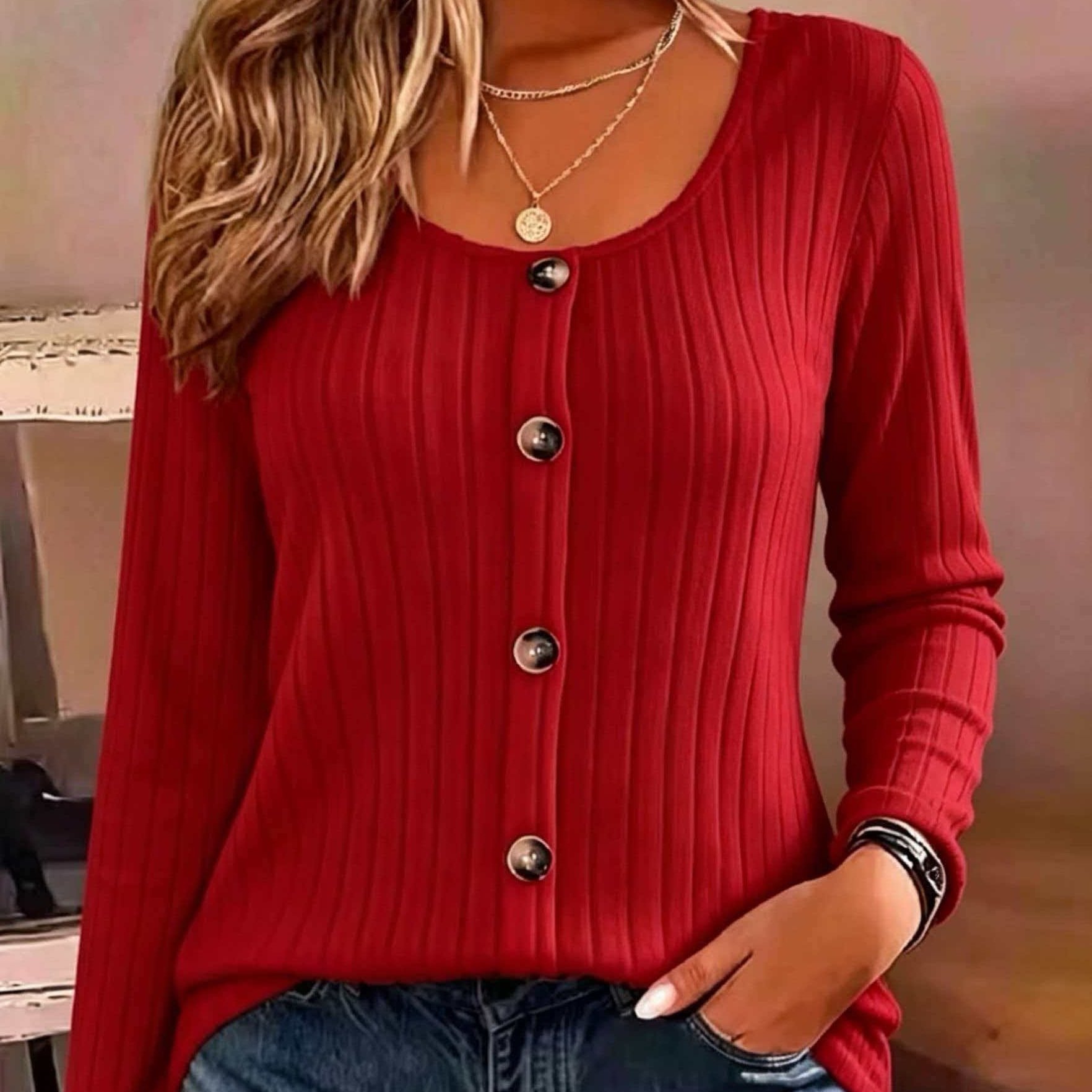 TEMU Women's Casual Ribbed Long-sleeve T-shirt
