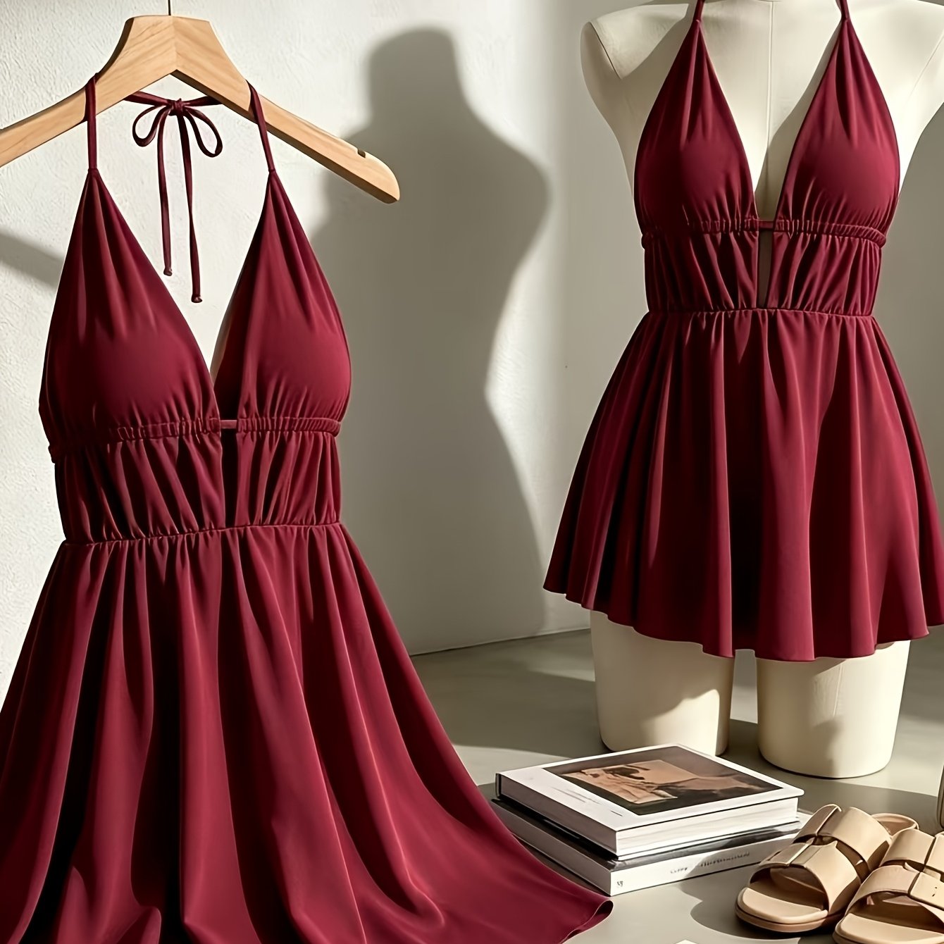 TEMU Cross-border V Cami Dress, Western Sexy Backless Dress Short Skirt