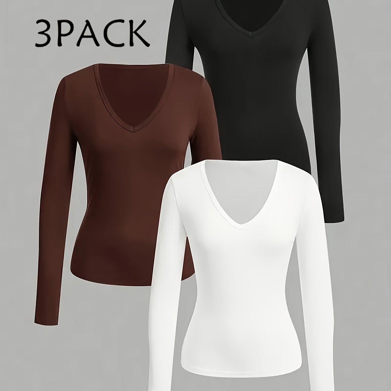 3pcs Solid V-neck T-shirt - Spring And Autumn Women's Casual Short-sleeve T-shirt - Breathable, Soft, Easy, And Versatile Clothing Essential