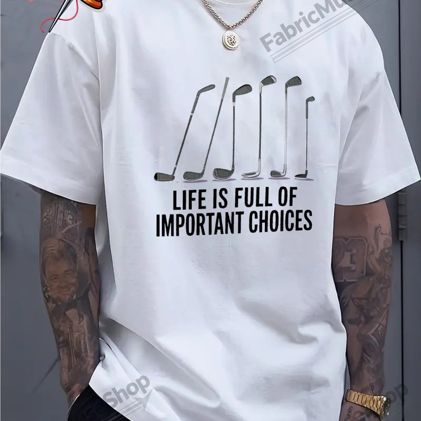 TEMU Men's Casual Golf Graphic T-shirt | Black Short Sleeve With " Full Of Important " Print & Golf Clubs Design, Breathable Summer Tee, Machine