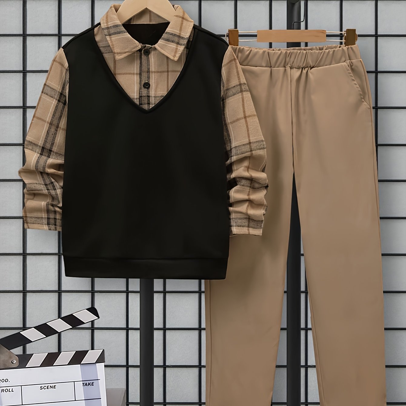 Boys' Spring/autumn Long-sleeve Pullover Top + Elastic Waist Pants Casual Comfortable Two-piece Set For Medium To Large Kids, Perfect For Outdoor