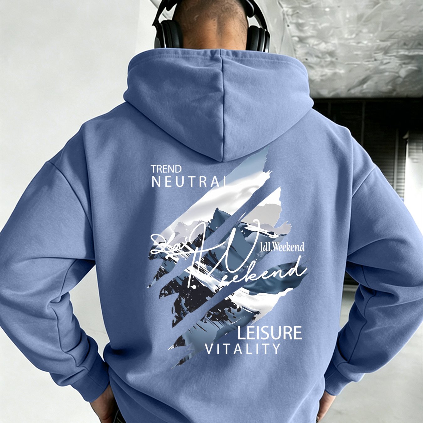 Image of Men's Autumn Zip-up Hooded Sweatshirt With Back Print And White Lettering, Casual Streetwear, Loose-fit Long-sleeve Jacket