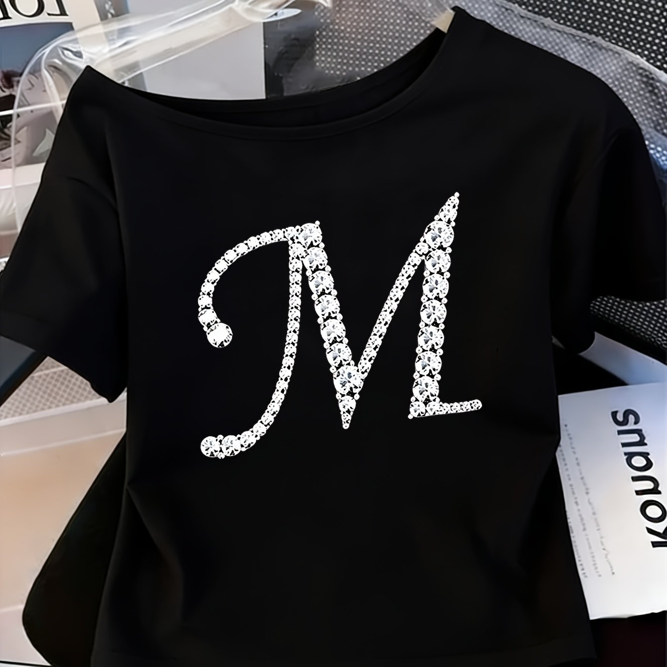 TEMU Spicy Style Off-shoulder T-shirt, Creative Fashion Print Versatile Short-sleeve Top, Spring-summer Women's Fashion Casual Versatile T-shirt,
